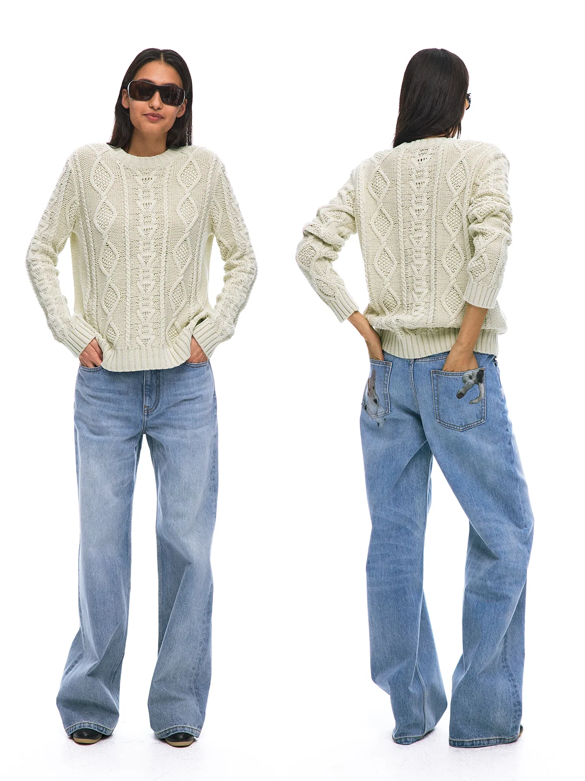 

Свободные прямые джинсы с принтом собаки, средней посадки, из чистого хлопка, с застежкой-молнией на талии, повседневные женские джинсы, весенняя коллекция