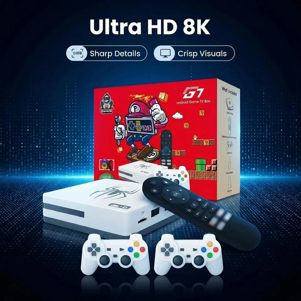 Consola Retro Game Stick 4K Con 25.000+ Juegos Y Doble Mando Inalámbrico | Sistema Android + 34 Emuladores, 128 GB, Salida 4K | Plug & Play Para TV, PC Y Proyector