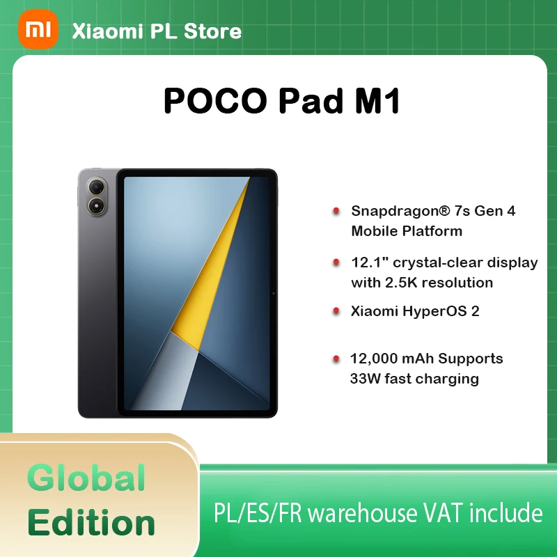 Tablet POCO Pad M1 12,1 "2,5K 120Hz Snapdragon ® 7S Gen 12000mAh 27W Carregamento reverso com fio