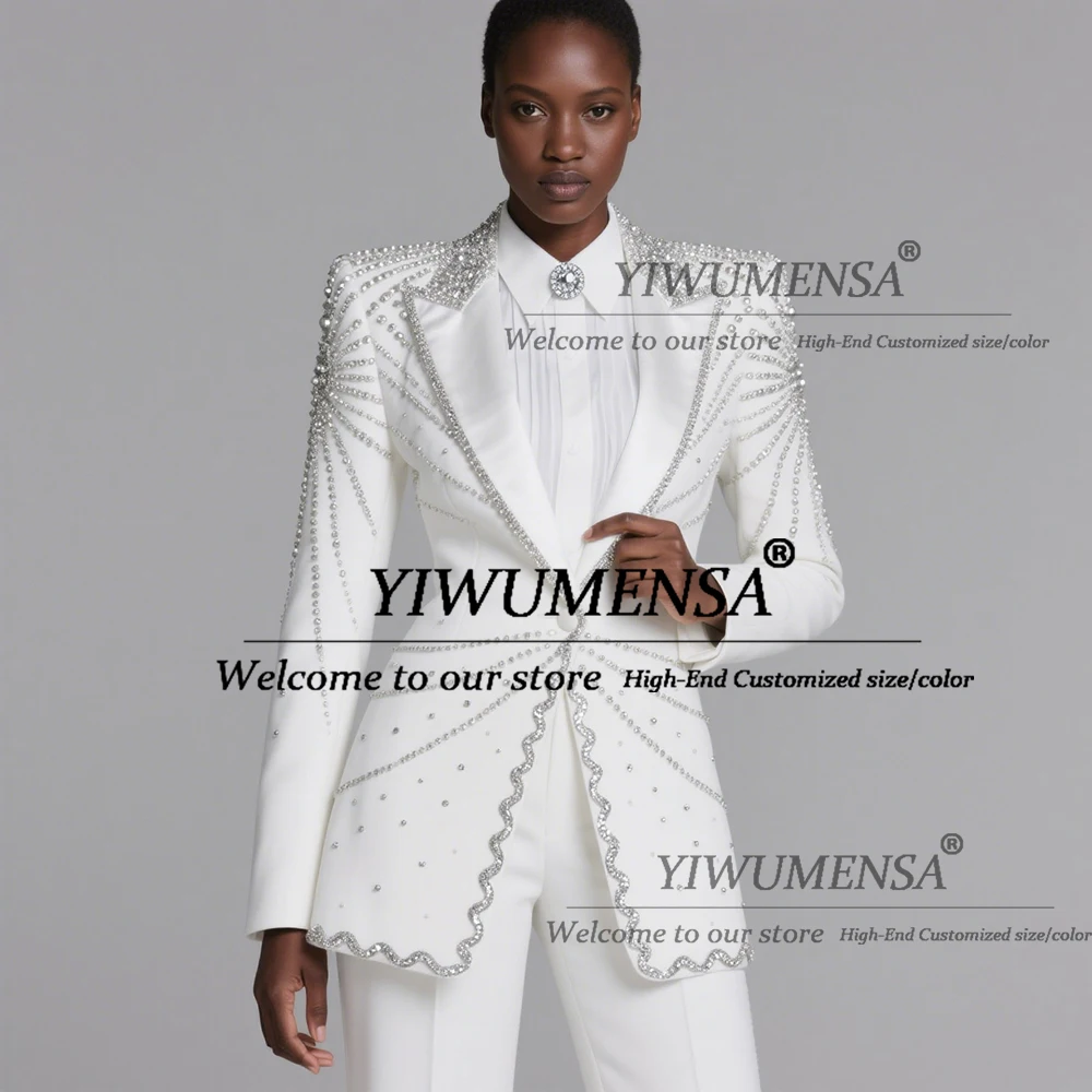 Latest Design Beading Crystals Mother Of The Bride Dress Customized Single Breasted Jacket Pants  2 Pieces Sets Women Suits 2025