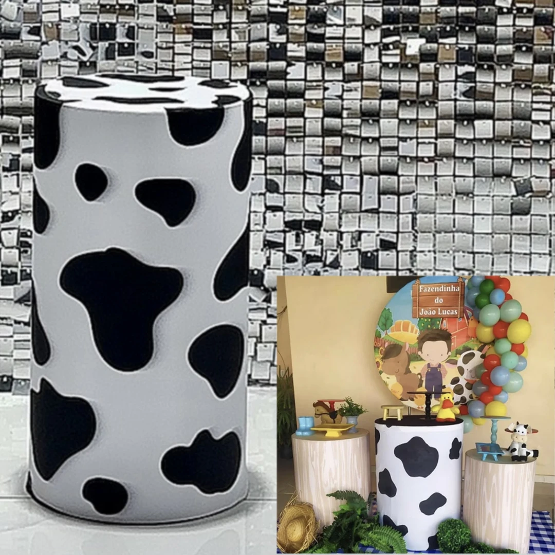 Farm Cylinder Covers for Birthday Party Cow Leather Strethy Pedestal Cover Baby Shower Desserts Tablecloth Decor Props NO-957