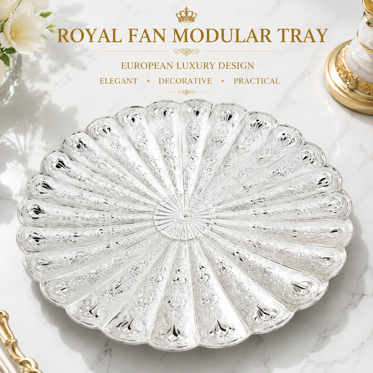 European Luxury Silver Modular Fruit Tray Snack Serving Plate Decorative Nut Candy Dish Coffee Table Party Organizer
