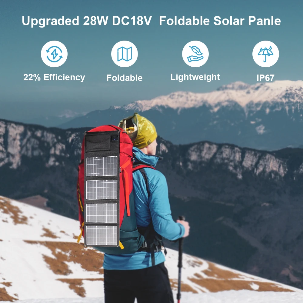 Upgraded 28W Portable Solar Panel Charger Type-C USB 5V 18V DC Camping Foldable Solar Panels For Moblie Phone Charge Power Bank