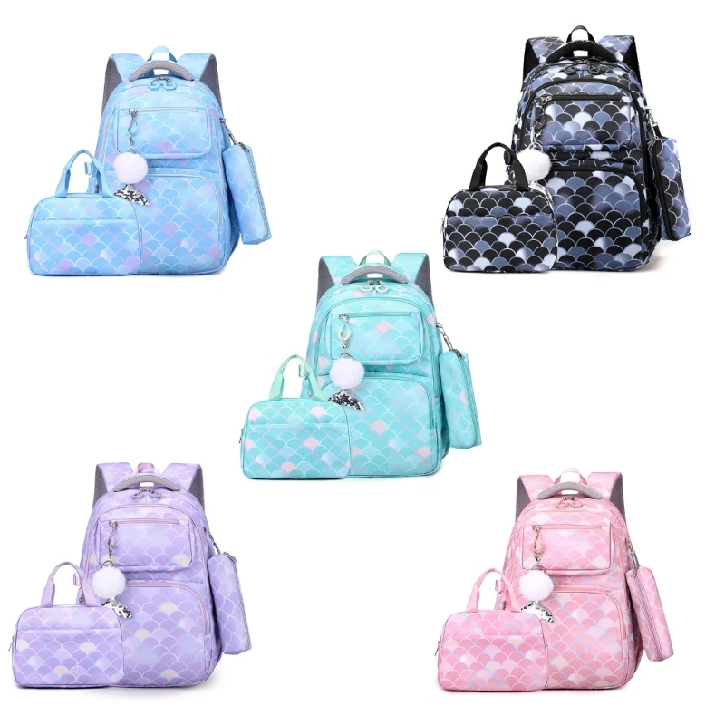 

Nylon Backpack Set with Modern Print Pattern with Lunch Bag and Pencil Case Suitable for Women and Men