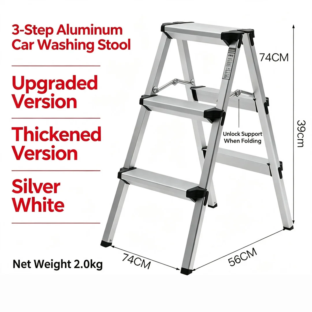 Foldable Aluminum Step Ladder Stool, 1/2 Tiers Portable Climbing Stool for Car Beauty Washing Station, Multi-Purpose A Frame Lad
