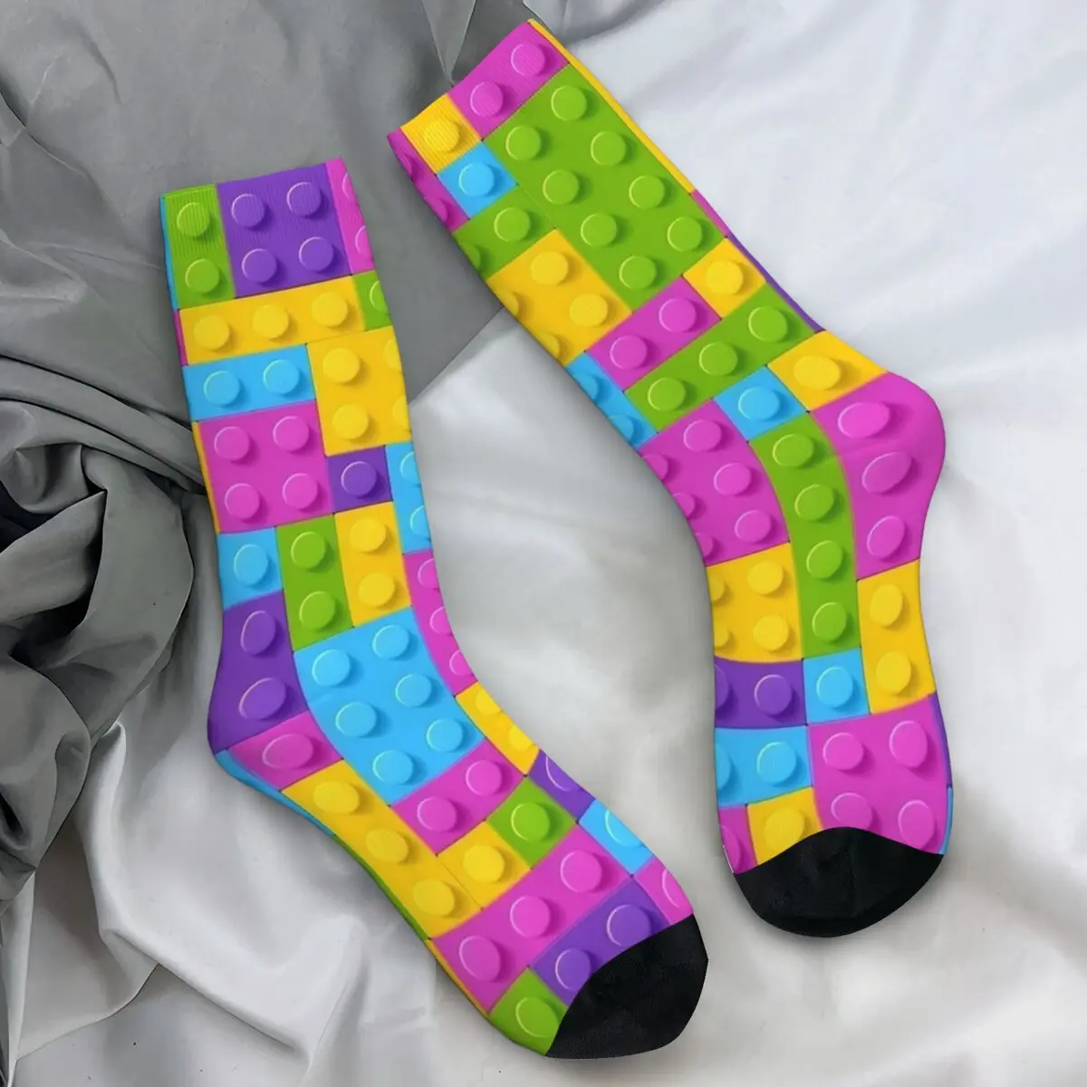 Lego Texture 2 Stockings Men Colorful Building Brick Pattern Socks Soft Breathable Gothic Socks Autumn Sports Non Slip Socks