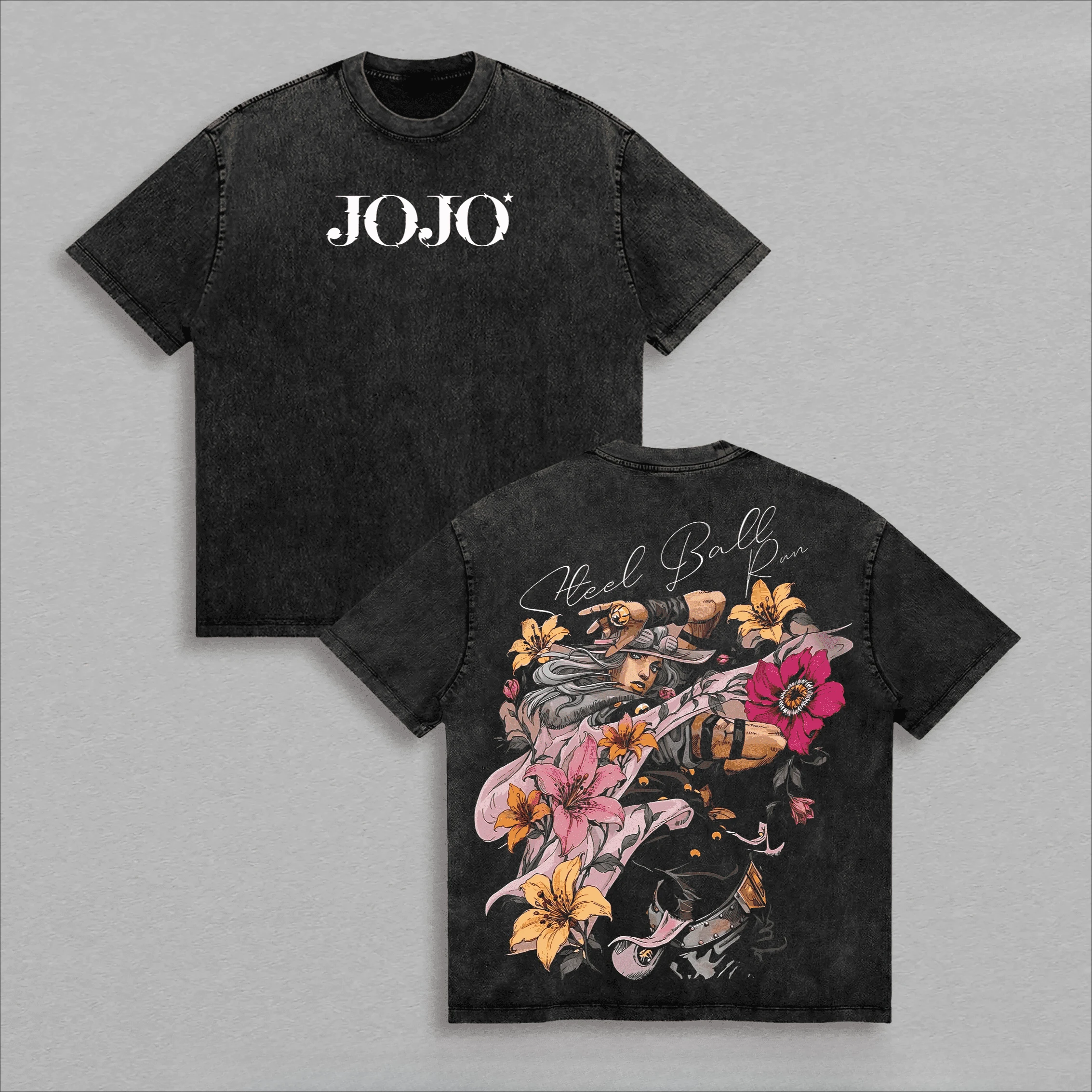 JoJo's Bizarre Adventure Gyro Zeppeli T-shirt Anime Vintage Washed T Shirt Men Clothing Summer Oversized 100% Cotton Tee Clothes