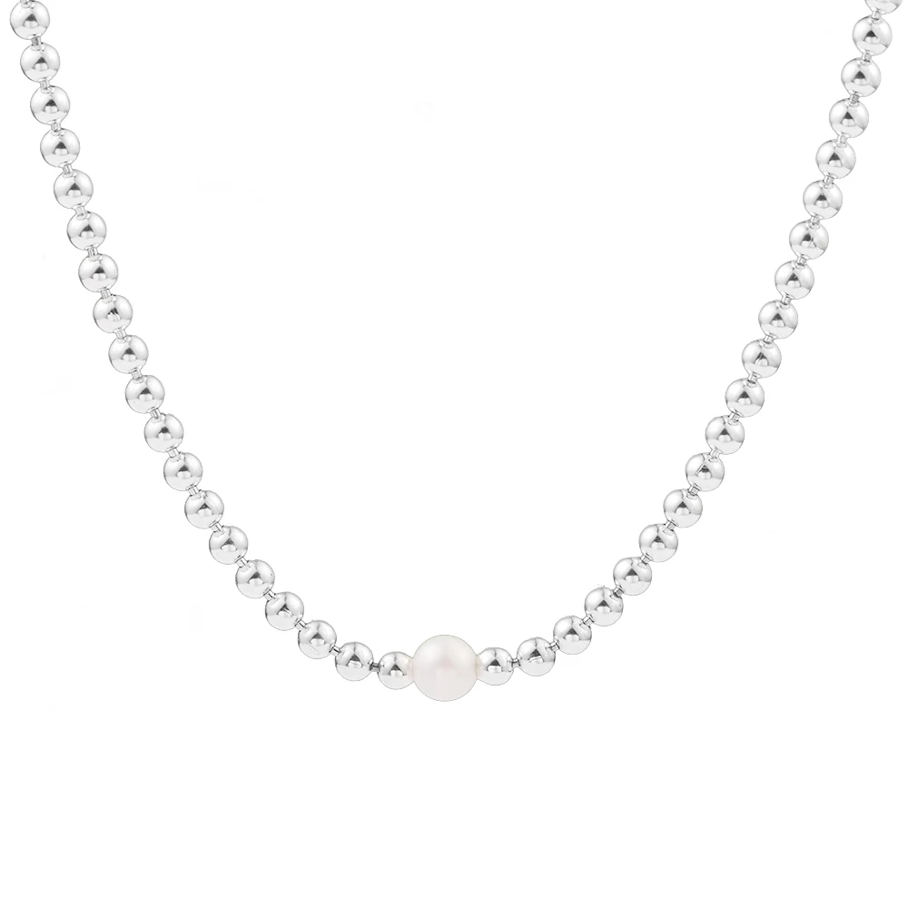 

Treated Freshwater Cultured Pearl & Beads Collier Necklace For Women Solid 925 Sterling Silver Pendant Necklaces Fine Jewelry