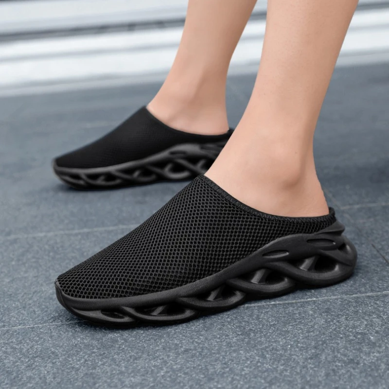 

Summer Men's Flat Rubber Non-slip New Fabric Breathable Soft-soled Large Size Comfortable Half-trousers Cold Adhesive Shoes