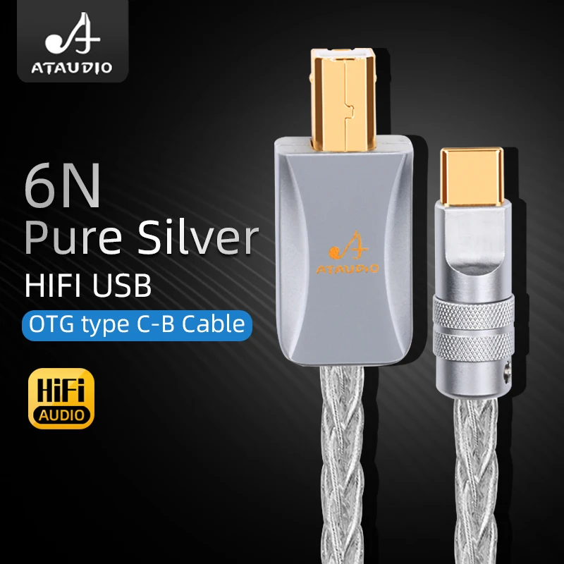 

Hifi Pure Silver Usb Cable High Performance Type C to Type B Otg Data Audio Cable For Mobilephone and DAC