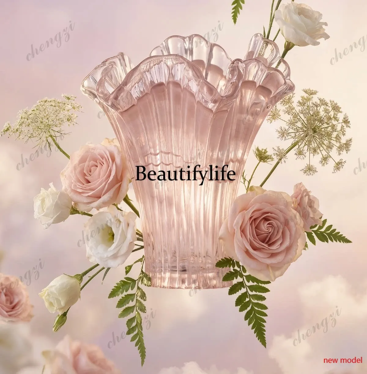 H178Vase light luxury high-end ornament living room flower arrangement water flower dining table, simple and large diameter
