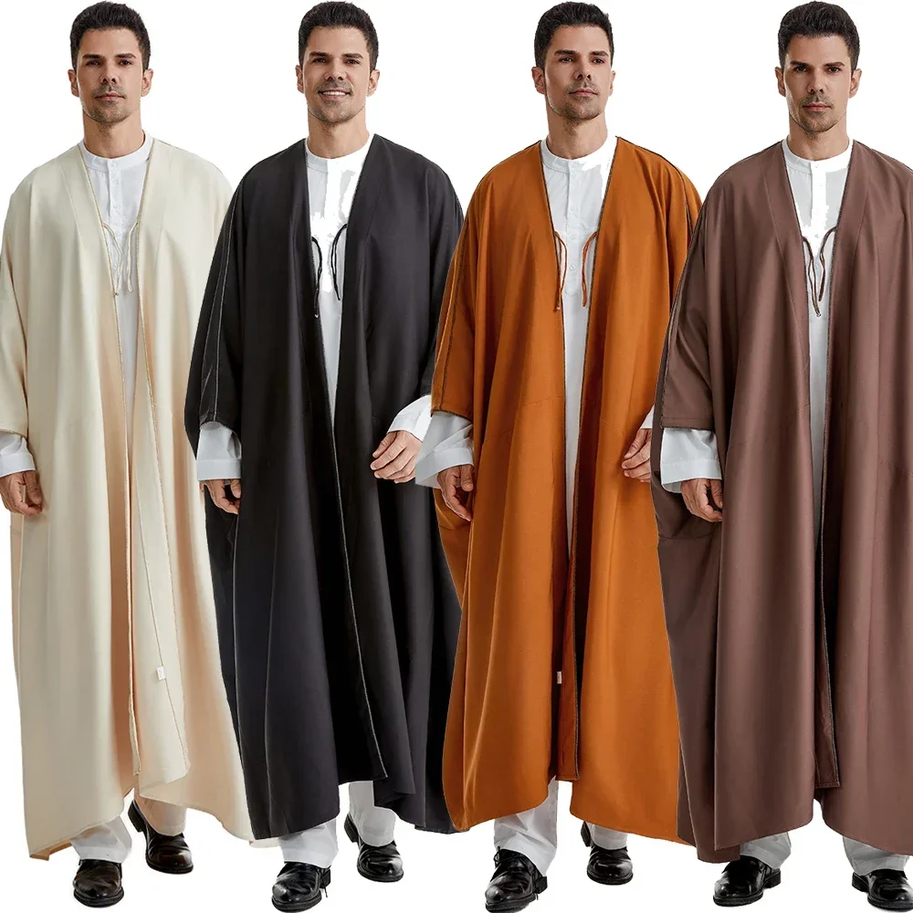 Islam Thobes per Gli Uomini Kimono Musulmano Cardigan Dubai Abaya Turchia Caftano Eid Djellaba Marocco Arabo Abito Jubba Thobe Abito Caftano