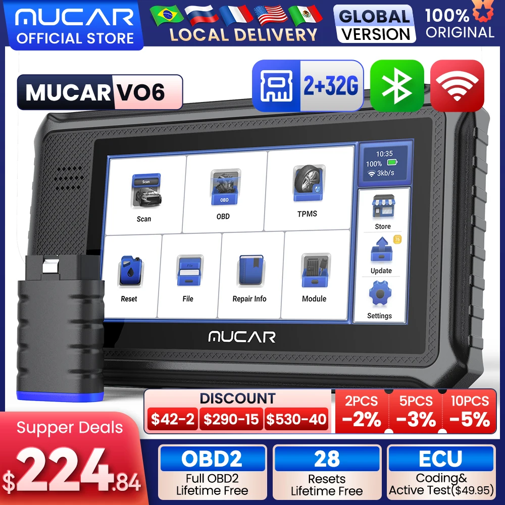 MUCAR VO6 Car Diagnostic Tools Lifetime Free Global Version Full System 28 Resets Obd2 Active Test Scan Tool Obd 2 Auto Scanner