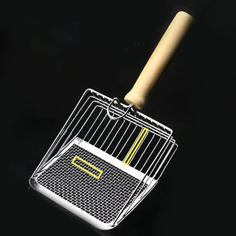 Cat Litter Shovel Stainless Steel Wooden Handle Not Easy To Rust Washable Kitten Litter Scoop Cats Toilet Cleaning Shovel Tool