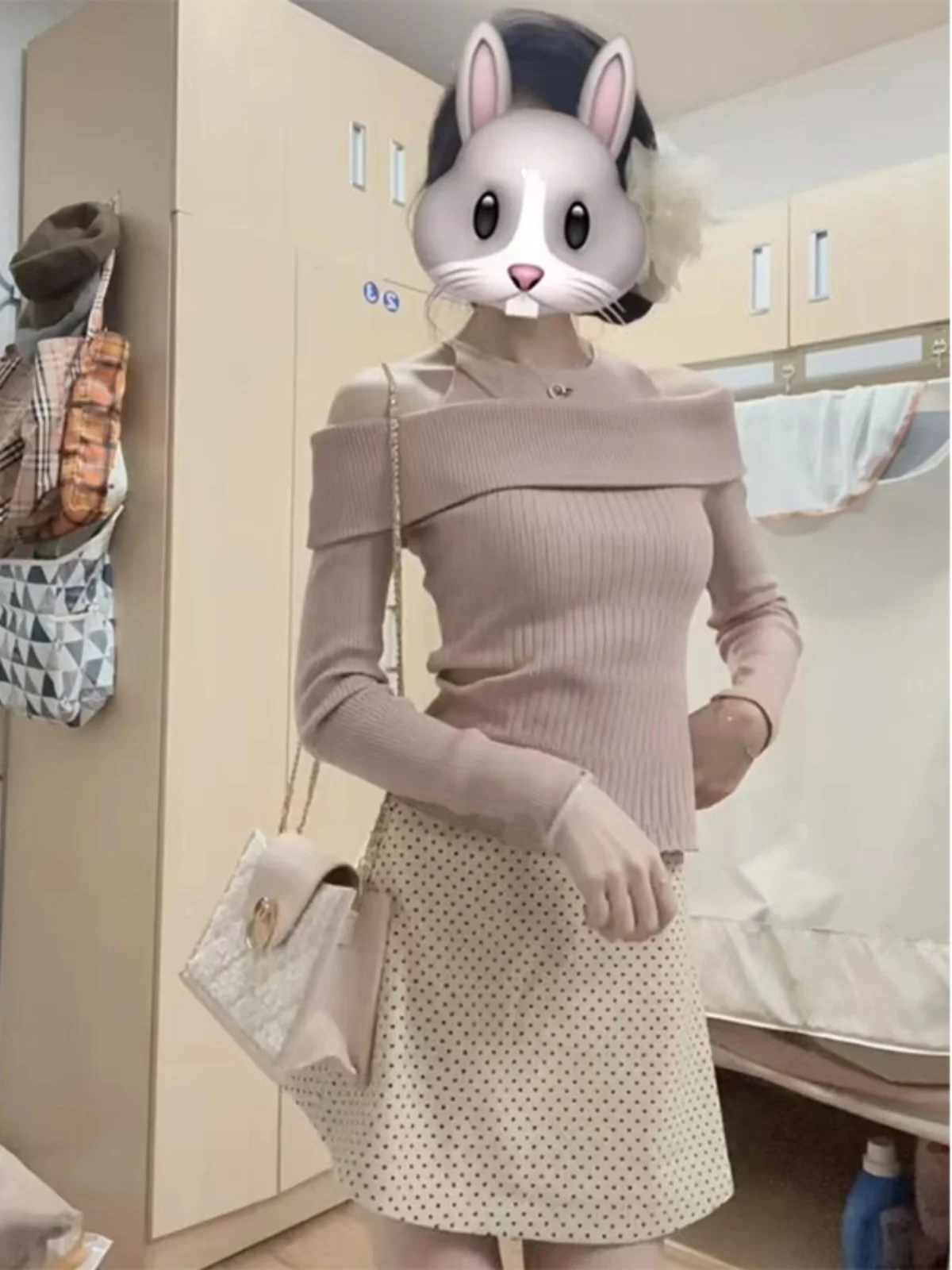 

Korean Sle Sweet Spicy Pink oulder Bared Knitted Sweater Women's Slim Fit Inner Wear Base Top Spring High Faion Sense