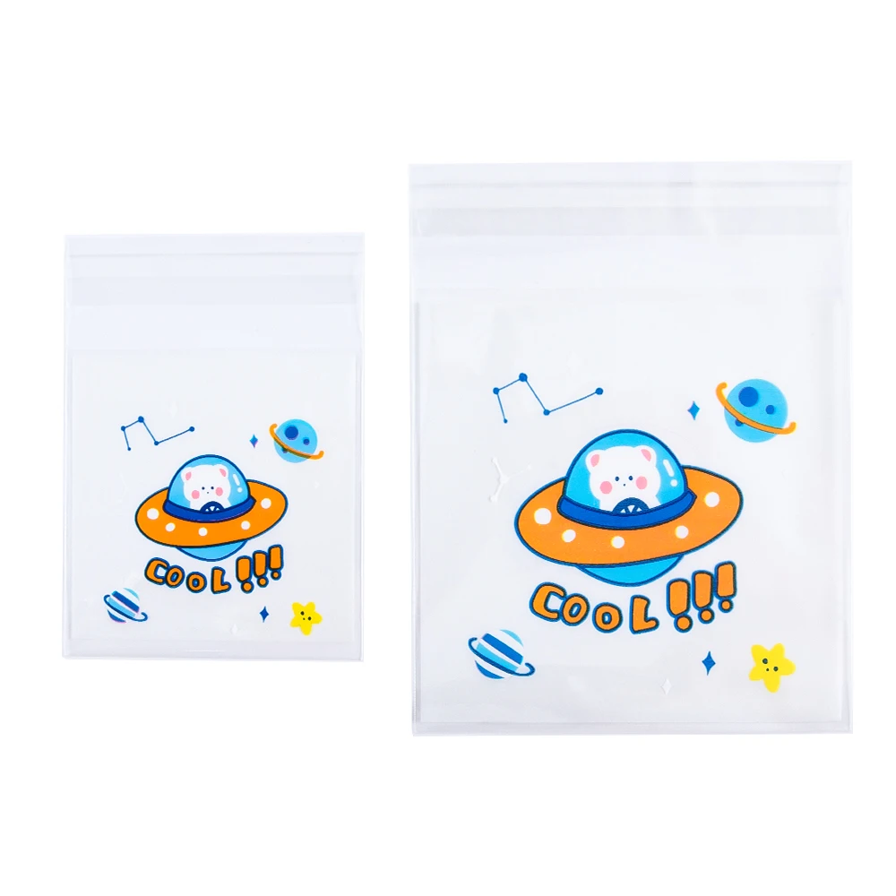 50pcs Sweet Girls Transparent Self Adhesive OPP Bags Space Ship Plastic Small Pouch for Beads Jewelry Storage Packaging Gift Bag