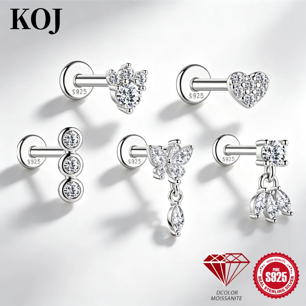 KOJ 1PC S925 Silver Moissanit Stud Earring Heart Marquise Tassel Design For Women Daily Party Hypoallergenic Jewelry Gift