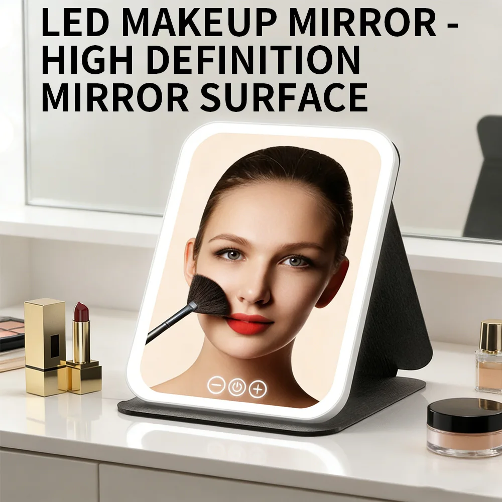 Lusterko do makijażu z podświetleniem LED, składane, ładowalne, przenośne - kompaktowe lusterko kosmetyczne do podróży i na biurko
