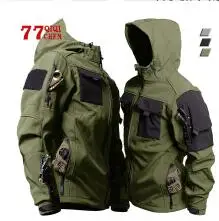 Mens Shark Skin Tactical Hooded Jackets Waterproof Fleece Soft Shell Multi-pockets Wear-resisting Jacket Outdoor Combat Coats