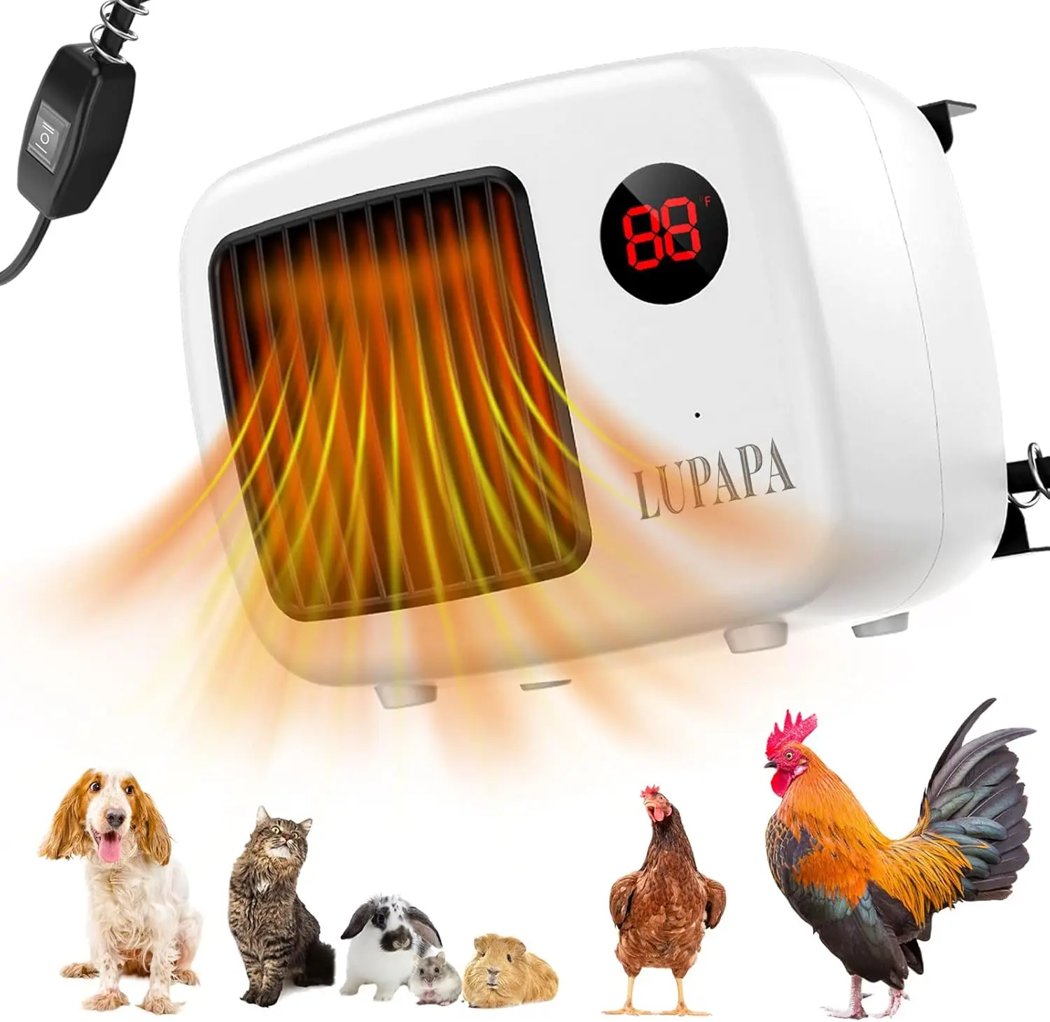 

Wall-Mounted Pet Heater with Thermostat, Anti-Bite Wire, 300W/600W Modes for Dogs, Cats, Chickens