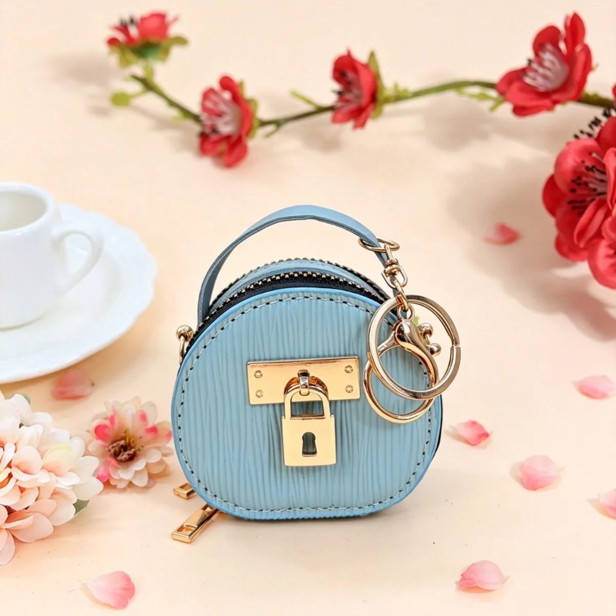 With Keychain Mini Luxury Headphone Bag Mini Handbag Coin Purse Leather Coin Bag Simple Gift Mini Storage Pouch