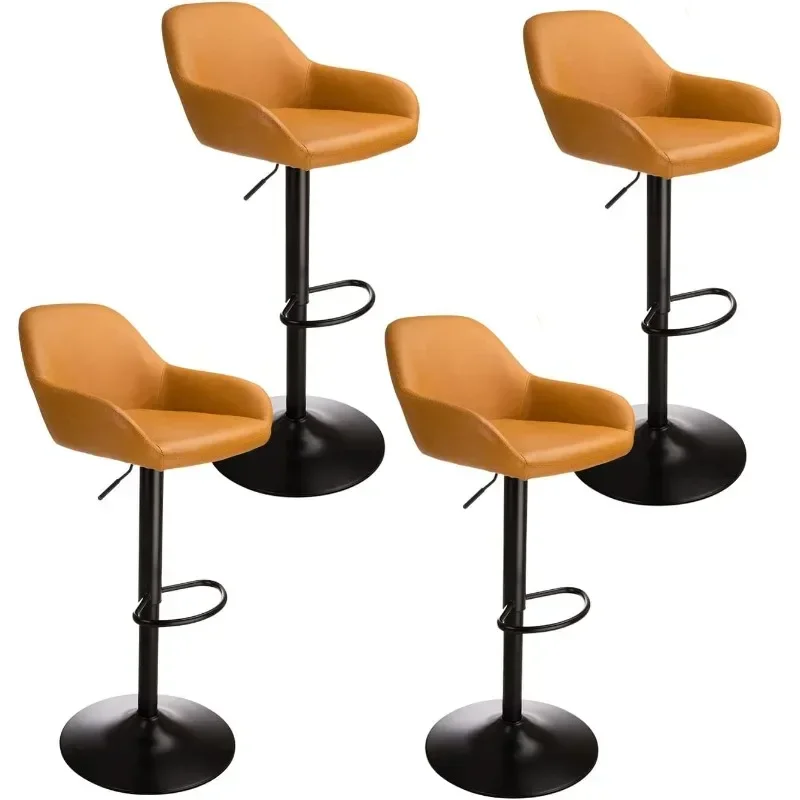 Bar Stools Set of 4 Mid Century Modern Swivel Leather Adjustable Bar Chair with Backrest and Footrest for Kitchen Island