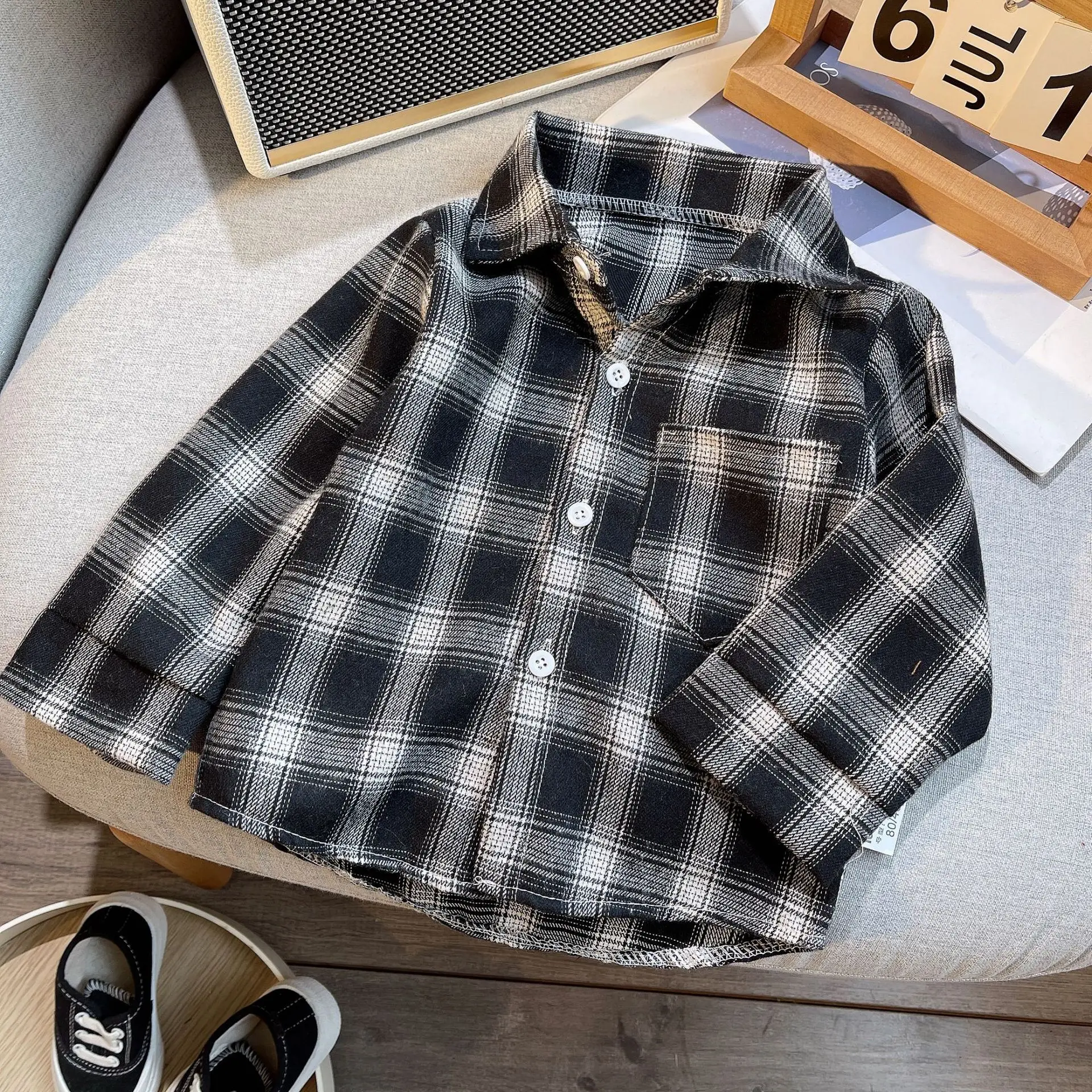 2026 Korean Fashion Children Tops Boys Plaid Shirt Baby Casual Shirt Outerwear Clothes Autumn Girls Blouses 0-5T 2