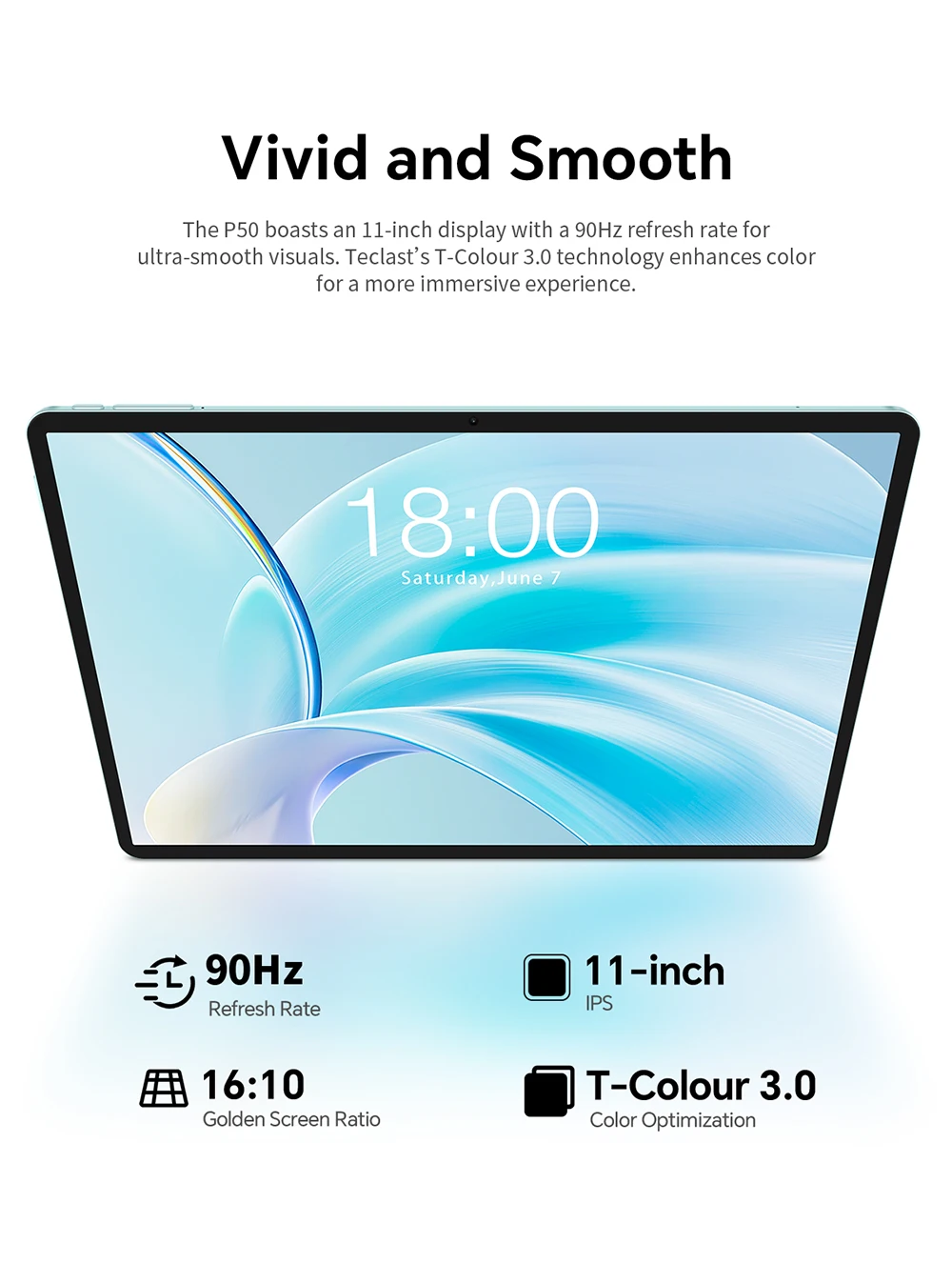 2026 Teclast P50 Tablet 11 Inch HD IPS Display, 12GB RAM(4GB +8GB) 128GB ROM Unisoc T606 Octa Core Processor Android 16 Dual Band WiFi Bluetooth 5.0 7000mAh Type-C 13MP+ 5MP Portable Learning Entertainment Tablet PC For Students Daily Work Video Gaming