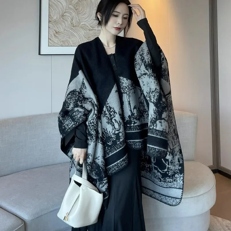 cyrenakaer-manteau-long-rectangulaire-double-face-pour-femme-style-chinois-avec-motifs-artistiques-de-peinture-a-l'huile-animale-chaud-pour-l'hiver