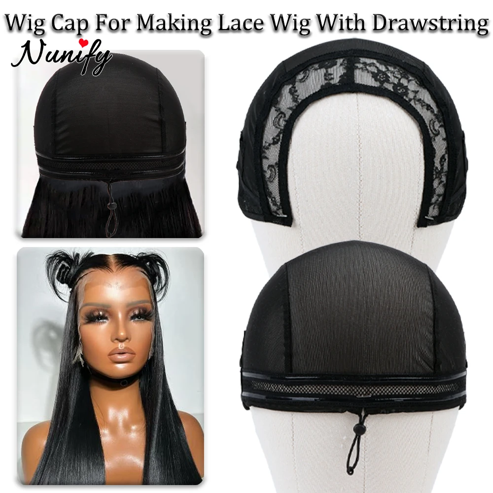 

Кепка для парика Nunify для изготовления кружевного парика с регулируемыми ремнями, черные 4X4 13X4, полушапочки для изготовления париков