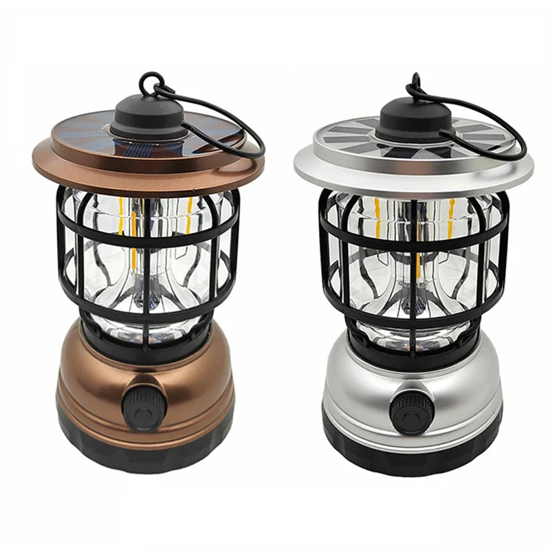 Portable Solar Lights Outdoor New Vintage Hanging Lantern LED For Rechargeable Retro Camping Lighting Antique Storm Lantern Lamp