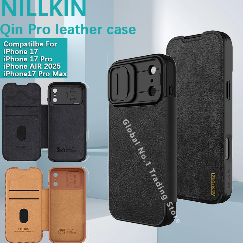 

NILLKIN, совместимый с iPhone 17 17 AIR 17 Pro Max Qin Pro, кожаный флип-чехол для объектива, защитный чехол для телефона