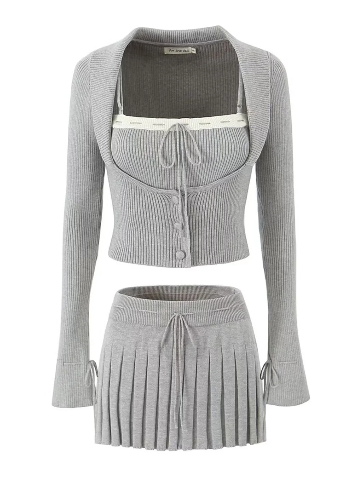 

Pure Desire Sweet Spicy Street Sle Knitted Cardigan Design High Waist Slimming Skirt Tee Piece Set Faionable Women...