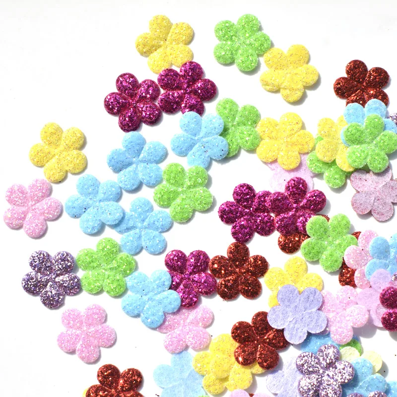 120Pcs Mixed Glitter Fabric Patches Flower Felt Applique for Craft/Clothes DIY Scrapbooking Accessor
