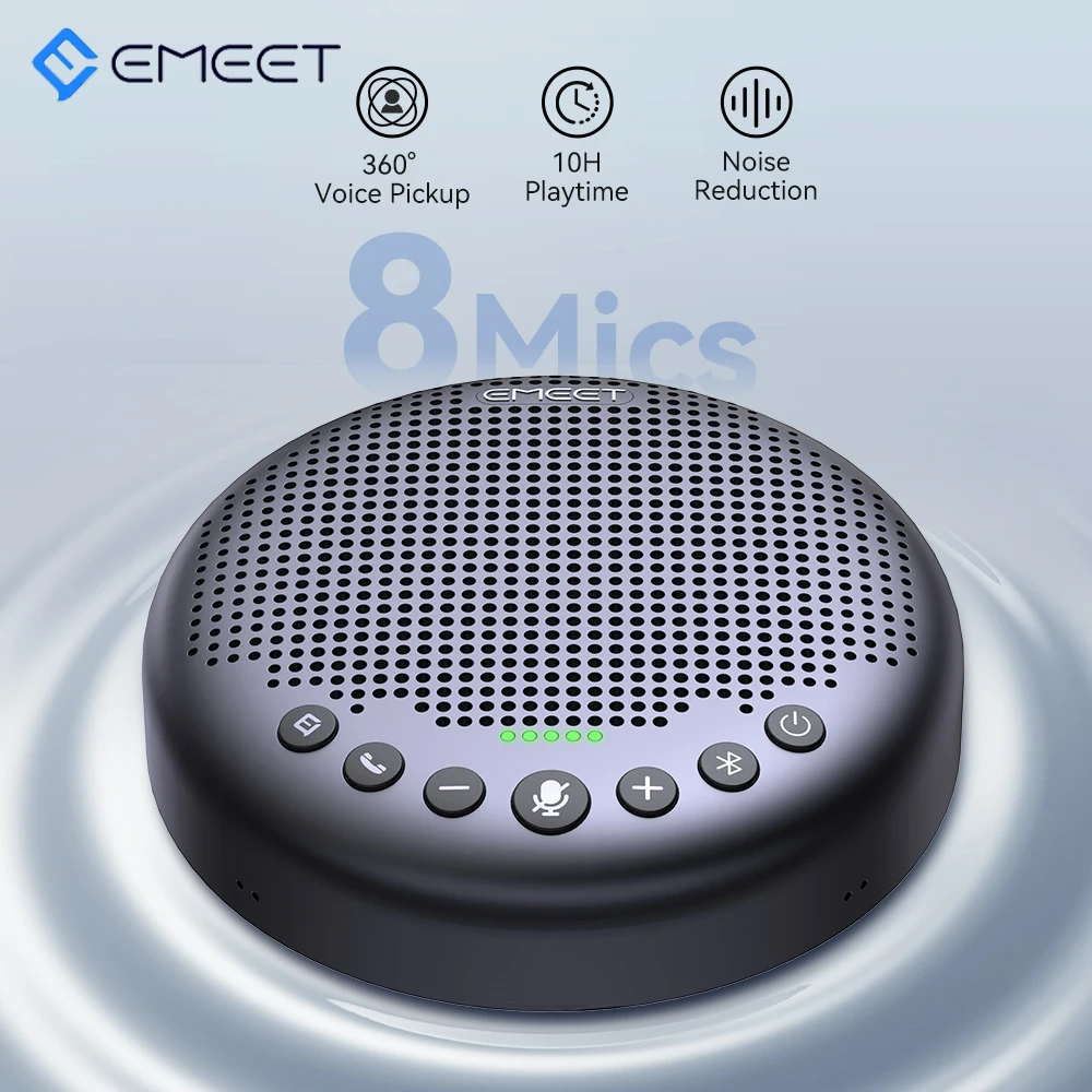 EMEET Wireless Speakerphone Bluetooth 5.3 Conference Speaker With 8 Microphones 360° Voice Pickup USB Speaker for Home/Office