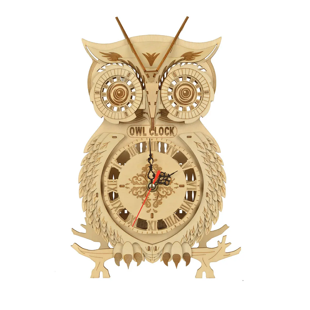 3D Wooden Puzzle Owl Clock Ornaments Model Handmade DIY Assembly Toy Jigsaw Model Building Kits for Kids Adults Gifts