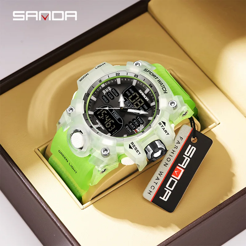 SANDA Dual Display Men Watches 50M Waterproof Sports Watch Military Man Alarm Stopwatch Quartz Wristwatch Male Digital Clock