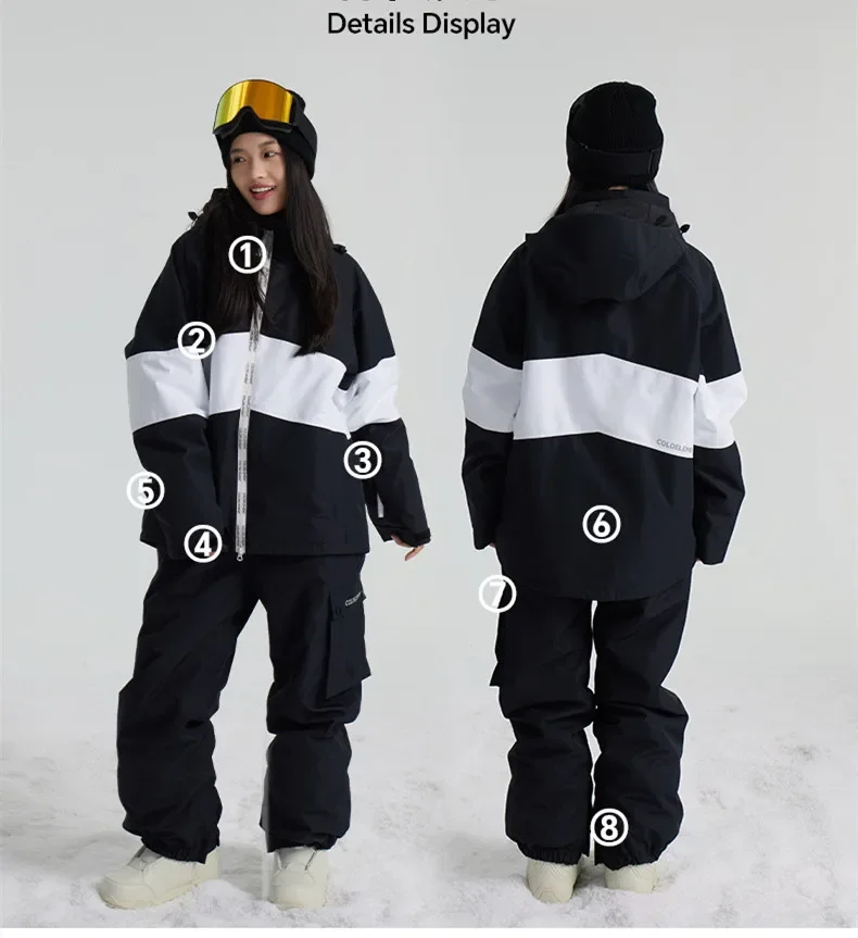 20K Black White Ski Suit for Women Snowboard Clothing Sets Waterproof Windproof Skiing Jacket Pants Snow Overalls Couple Winter