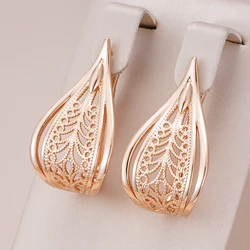 Kinel New Trend 585 Rose Gold Bridal Earrings For Women Unusual Hollow Flower Long Drop Earrings Wedding Daily Fashion Jewelry