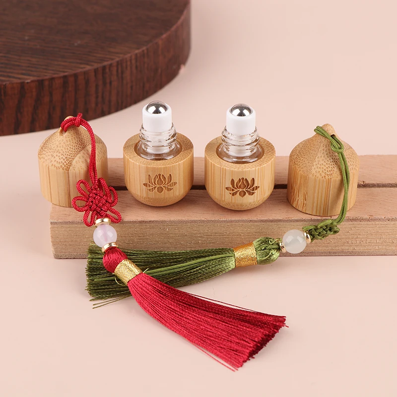 1 ml Bambusroller, leere Flasche, Hautpflegebehälter, alter Stil, Roll-on-Flaschen, kleines Parfüm, ätherisches Öl mit Anhänger