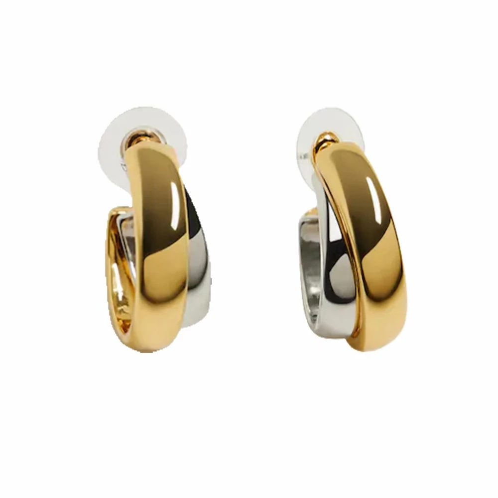 Brass With 18k Gold  2 Tone Twist  Drop Earrings Women Jewelry  Party T Show Gown Runway rare Korean Japan Trendy INS