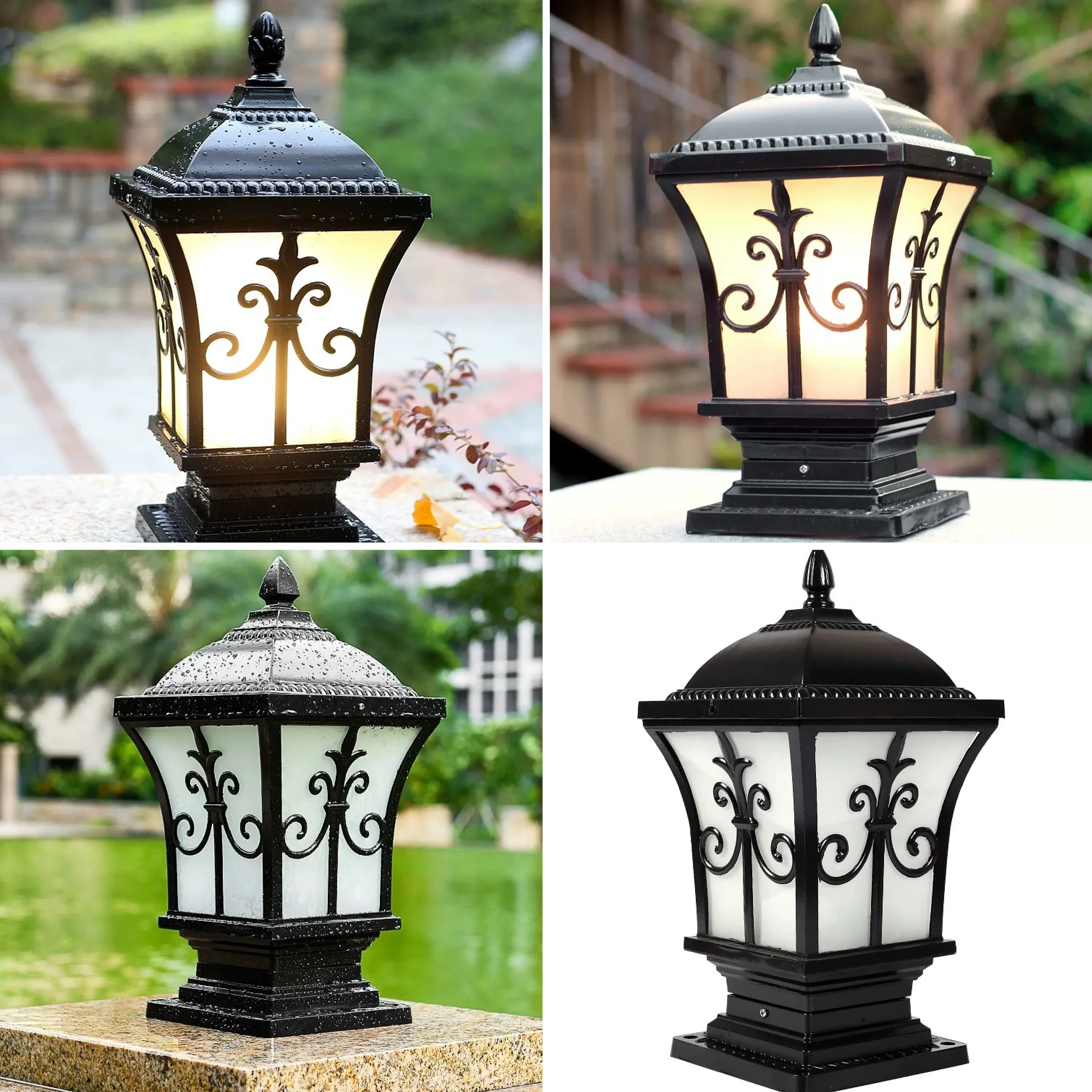 LED Fixtures Black Lampshade Light for Pillar Outdoor Wall Lamp Waterproof IP 65 with Glass Landscape Lighting Warm/Cold white