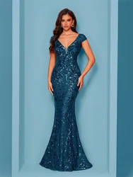Lucyinlove Elegant Champagne Evening Dress For Women Long 2025 Luxury Mermaid Formal Sequins Prom Wedding Party Cocktail Dresses
