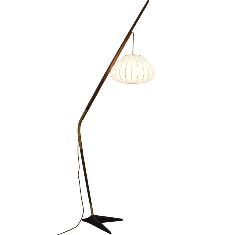 

Retro living room study fishing light v black walnut American simple home silence bedroom floor lamp