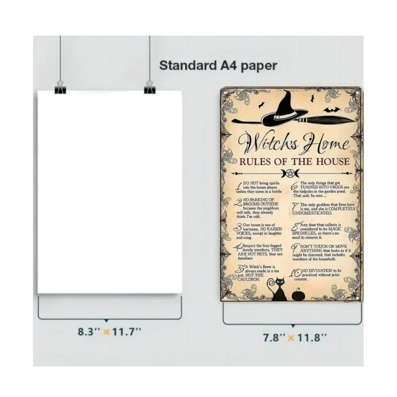 قواعد الساحرة للمنزل، ديكور الهالوين للهالوين، لافتة معدنية من القصدير، لوحة عتيقة، ديكور جدار الفن، غرفة الحائط، مطعم المنزل #5