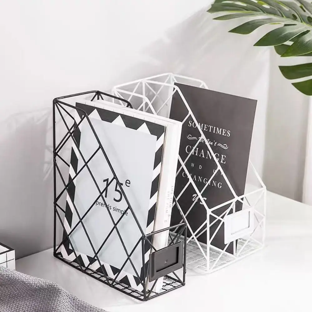 Vertical Metal Desktop File Shelf Mesh Nordic Style Storage Shelf Wrought Iron High Appearance Level Magazine Storage Rack