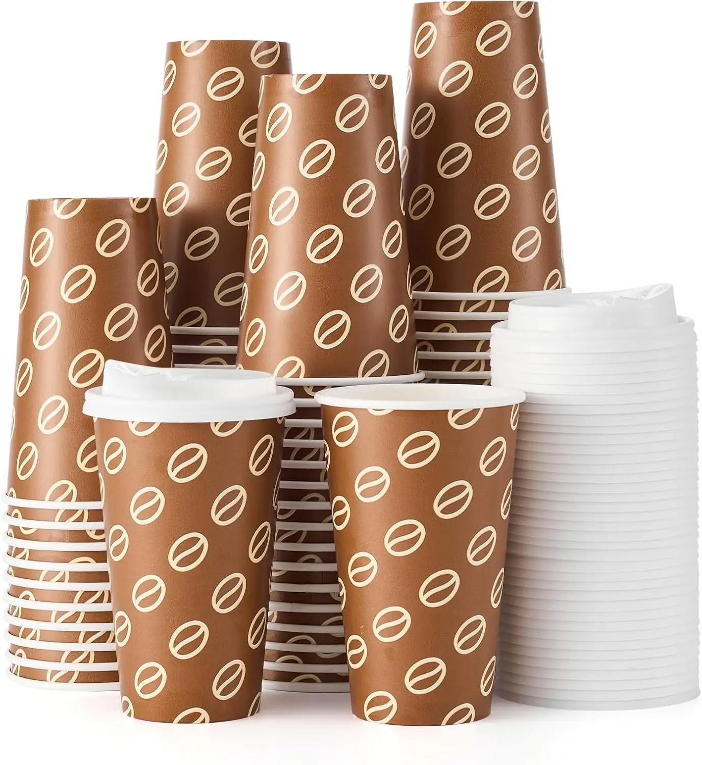 

100 PACK 16OZ Disposable Coffee Cups with Lids Leak Proof, To Go Coffee Cups with Lids, Brown Paper Cups for Cold/Hot Co