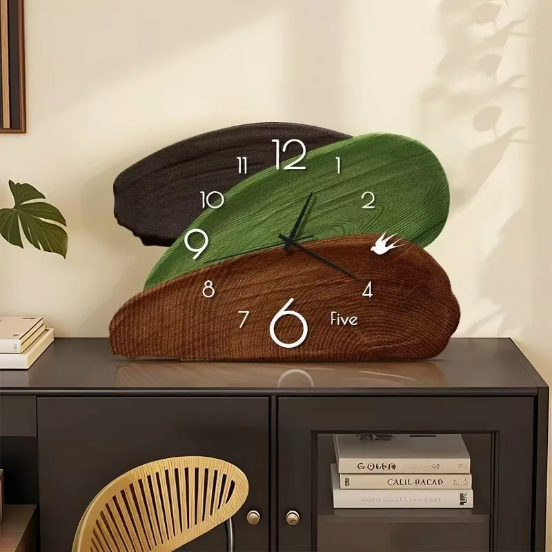 European Vintage Desktop Ornaments Decorative Clock Creative Green Color Blocking Art Quartz Table Clock Home Decor Ornaments