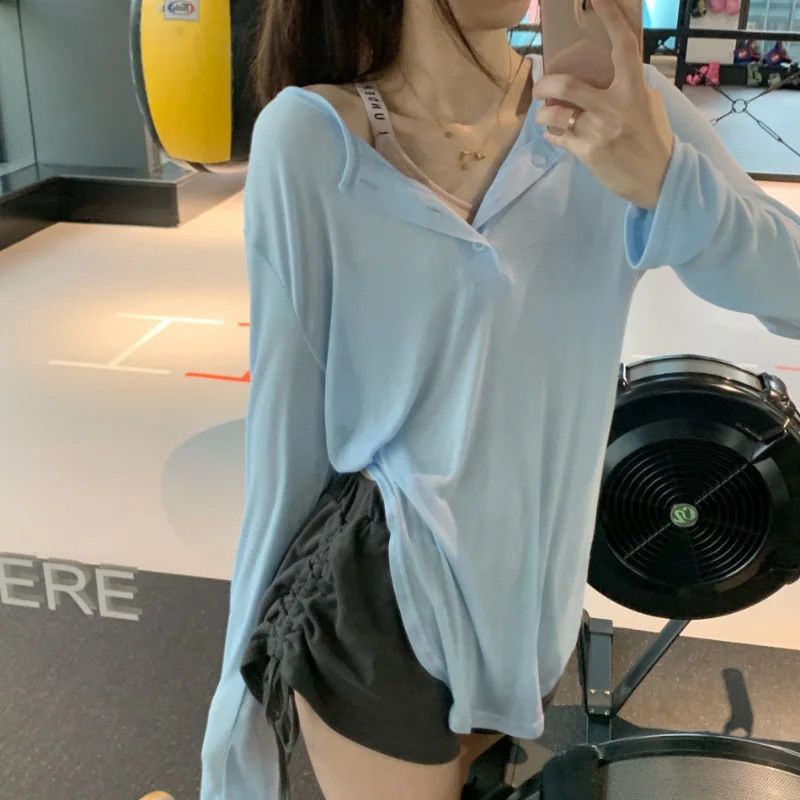 Sets Women Summer New Thin Sun-proof Hotsweet Loose Sporty Long-sleeve Tops Shirring Shorts Casual Korean Style Chic Hot Ulzzang