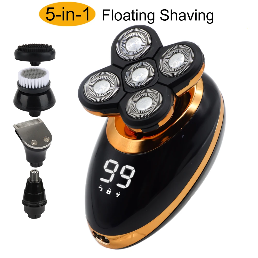 Multifunctional 7D Head Shavers for Bald Men Electric Razor with Nose Hair Trimmer Waterproof Mens Grooming Kit